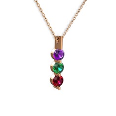 Trinity Taşlı Kolye - Ametist, yeşil kuvars ve rodolit garnet 8 ayar rose altın kolye (40 cm rose altın rolo zincir) #10v3byy