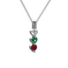 Swarovski, yeşil kuvars ve kök yakut 8 ayar beyaz altın kolye (40 cm beyaz altın rolo zincir)