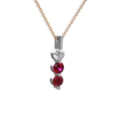 Trinity Taşlı Kolye - Swarovski, rodolit garnet ve kök yakut 14 ayar beyaz altın kolye (40 cm rose altın rolo zincir) #11dz40f