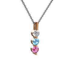 Swarovski, akuamarin ve pembe kuvars 925 ayar rose altın kaplama gümüş kolye (40 cm gümüş rolo zincir)