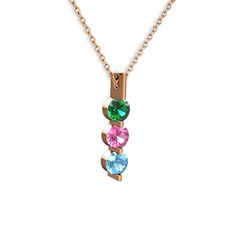 Trinity Taşlı Kolye - Yeşil kuvars, pembe kuvars ve akuamarin 14 ayar rose altın kolye (40 cm rose altın rolo zincir) #11jo7j0