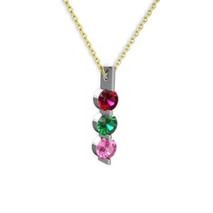 Trinity Taşlı Kolye - Rodolit garnet, yeşil kuvars ve pembe kuvars 14 ayar beyaz altın kolye (40 cm altın rolo zincir) #11vo1f6