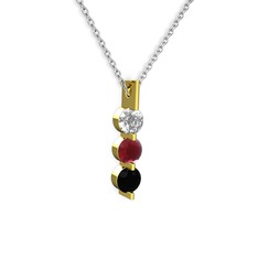 Swarovski, kök yakut ve siyah zirkon 8 ayar altın kolye (40 cm beyaz altın rolo zincir)