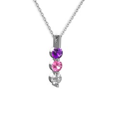 Trinity Taşlı Kolye - Ametist, pembe kuvars ve swarovski 14 ayar beyaz altın kolye (40 cm beyaz altın rolo zincir) #11zpjnw