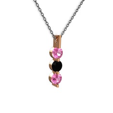 Pembe kuvars ve siyah zirkon 14 ayar rose altın kolye (40 cm gümüş rolo zincir)