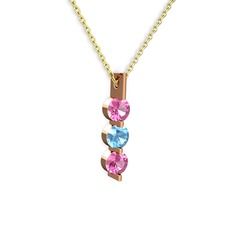 Trinity Taşlı Kolye - Pembe kuvars ve akuamarin 8 ayar rose altın kolye (40 cm altın rolo zincir) #125igjp
