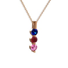 Trinity Taşlı Kolye - Lab safir, kök yakut ve pembe kuvars 8 ayar rose altın kolye (40 cm rose altın rolo zincir) #128n1w5