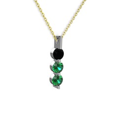Siyah zirkon ve yeşil kuvars 925 ayar gümüş kolye (40 cm altın rolo zincir)