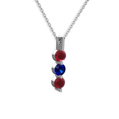 Trinity Taşlı Kolye - Kök yakut ve lab safir 14 ayar beyaz altın kolye (40 cm gümüş rolo zincir) #129i3ty