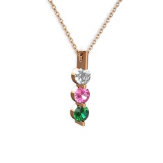 Trinity Taşlı Kolye - Swarovski, pembe kuvars ve yeşil kuvars 14 ayar rose altın kolye (40 cm rose altın rolo zincir) #129wbsq