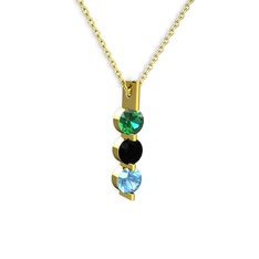 Trinity Taşlı Kolye - Yeşil kuvars, siyah zirkon ve akuamarin 925 ayar altın kaplama gümüş kolye (40 cm gümüş rolo zincir) #12ajdbu