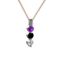Trinity Taşlı Kolye - Ametist, siyah zirkon ve swarovski 14 ayar beyaz altın kolye (40 cm gümüş rolo zincir) #12cgb3x
