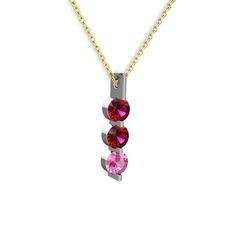 Trinity Taşlı Kolye - Rodolit garnet ve pembe kuvars 925 ayar gümüş kolye (40 cm gümüş rolo zincir) #12dujwq