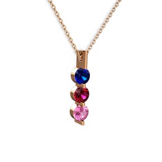 Trinity Taşlı Kolye - Lab safir, rodolit garnet ve pembe kuvars 14 ayar rose altın kolye (40 cm rose altın rolo zincir) #12f0nbq