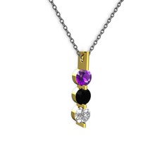 Trinity Taşlı Kolye - Ametist, siyah zirkon ve swarovski 14 ayar altın kolye (40 cm gümüş rolo zincir) #12h3asb