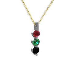Trinity Taşlı Kolye - Kök yakut, yeşil kuvars ve siyah zirkon 8 ayar beyaz altın kolye (40 cm gümüş rolo zincir) #12i7r7f