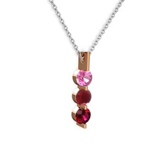 Trinity Taşlı Kolye - Pembe kuvars, kök yakut ve rodolit garnet 8 ayar rose altın kolye (40 cm beyaz altın rolo zincir) #12mqiss