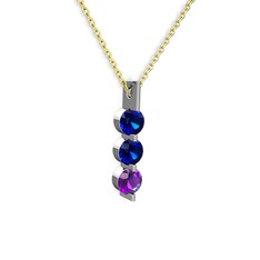 Trinity Taşlı Kolye - Lab safir ve ametist 8 ayar beyaz altın kolye (40 cm altın rolo zincir) #12n3sti