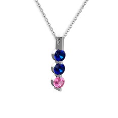 Trinity Taşlı Kolye - Lab safir ve pembe kuvars 8 ayar beyaz altın kolye (40 cm beyaz altın rolo zincir) #12oxnv8