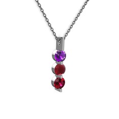 Ametist, kök yakut ve rodolit garnet 14 ayar beyaz altın kolye (40 cm gümüş rolo zincir)