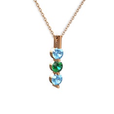 Akuamarin ve yeşil kuvars 925 ayar rose altın kaplama gümüş kolye (40 cm gümüş rolo zincir)
