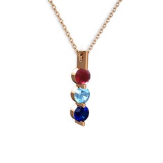 Kök yakut, akuamarin ve lab safir 8 ayar rose altın kolye (40 cm gümüş rolo zincir)