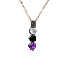 Trinity Taşlı Kolye - Swarovski, siyah zirkon ve ametist 925 ayar siyah rodyum kaplama gümüş kolye (40 cm rose altın rolo zincir) #12q9ixa