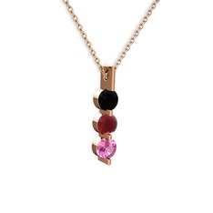 Trinity Taşlı Kolye - Siyah zirkon, kök yakut ve pembe kuvars 8 ayar rose altın kolye (40 cm gümüş rolo zincir) #12uqg26