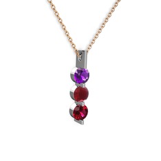 Trinity Taşlı Kolye - Ametist, kök yakut ve rodolit garnet 14 ayar beyaz altın kolye (40 cm rose altın rolo zincir) #12vafle