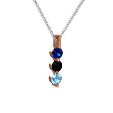 Trinity Taşlı Kolye - Lab safir, siyah zirkon ve akuamarin 14 ayar rose altın kolye (40 cm gümüş rolo zincir) #12zvgin