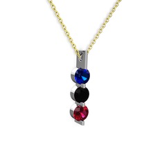 Trinity Taşlı Kolye - Lab safir, siyah zirkon ve rodolit garnet 8 ayar beyaz altın kolye (40 cm altın rolo zincir) #131h5xo