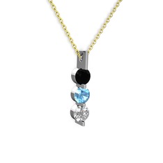 Siyah zirkon, akuamarin ve swarovski 8 ayar beyaz altın kolye (40 cm altın rolo zincir)