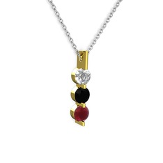 Swarovski, siyah zirkon ve kök yakut 8 ayar altın kolye (40 cm gümüş rolo zincir)