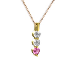 Swarovski ve pembe kuvars 925 ayar altın kaplama gümüş kolye (40 cm rose altın rolo zincir)