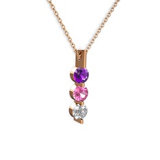 Trinity Taşlı Kolye - Ametist, pembe kuvars ve swarovski 14 ayar rose altın kolye (40 cm rose altın rolo zincir) #1366ayo