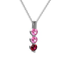 Pembe kuvars ve rodolit garnet 14 ayar beyaz altın kolye (40 cm gümüş rolo zincir)