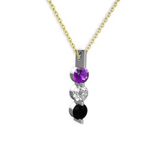 Ametist, swarovski ve siyah zirkon 8 ayar beyaz altın kolye (40 cm altın rolo zincir)