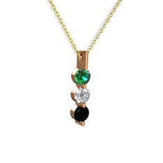 Trinity Taşlı Kolye - Yeşil kuvars, swarovski ve siyah zirkon 925 ayar rose altın kaplama gümüş kolye (40 cm gümüş rolo zincir) #13dxwlo