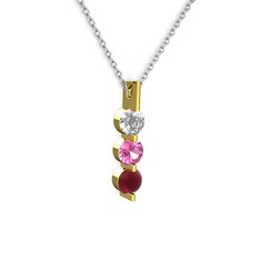 Trinity Taşlı Kolye - Swarovski, pembe kuvars ve kök yakut 8 ayar altın kolye (40 cm beyaz altın rolo zincir) #13f6v2