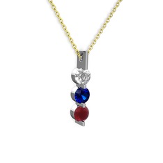 Trinity Taşlı Kolye - Swarovski, lab safir ve kök yakut 8 ayar beyaz altın kolye (40 cm altın rolo zincir) #13ga2ty