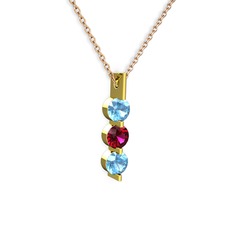 Trinity Taşlı Kolye - Akuamarin ve rodolit garnet 925 ayar altın kaplama gümüş kolye (40 cm rose altın rolo zincir) #13q9s0m