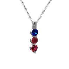 Trinity Taşlı Kolye - Lab safir, kök yakut ve rodolit garnet 8 ayar beyaz altın kolye (40 cm gümüş rolo zincir) #13xwmoy