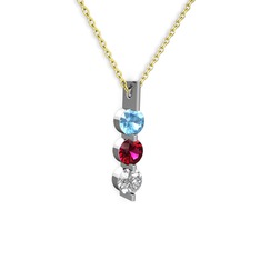 Trinity Taşlı Kolye - Akuamarin, rodolit garnet ve swarovski 14 ayar beyaz altın kolye (40 cm gümüş rolo zincir) #13zatgp