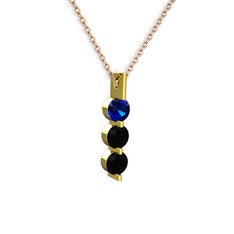 Lab safir ve siyah zirkon 925 ayar altın kaplama gümüş kolye (40 cm gümüş rolo zincir)