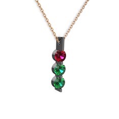 Trinity Taşlı Kolye - Rodolit garnet ve yeşil kuvars 925 ayar siyah rodyum kaplama gümüş kolye (40 cm rose altın rolo zincir) #145ai3f