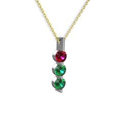 Rodolit garnet ve yeşil kuvars 8 ayar beyaz altın kolye (40 cm altın rolo zincir)