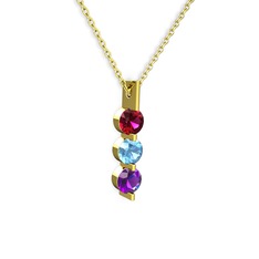 Rodolit garnet, akuamarin ve ametist 925 ayar altın kaplama gümüş kolye (40 cm altın rolo zincir)