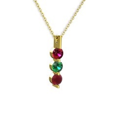 Trinity Taşlı Kolye - Rodolit garnet, yeşil kuvars ve kök yakut 14 ayar altın kolye (40 cm altın rolo zincir) #14losq8