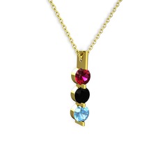 Trinity Taşlı Kolye - Rodolit garnet, siyah zirkon ve akuamarin 14 ayar altın kolye (40 cm gümüş rolo zincir) #14nk80y