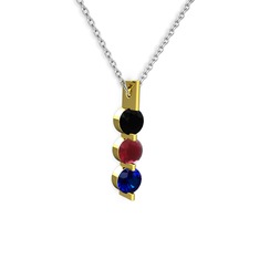 Trinity Taşlı Kolye - Siyah zirkon, kök yakut ve lab safir 8 ayar altın kolye (40 cm beyaz altın rolo zincir) #14rowi